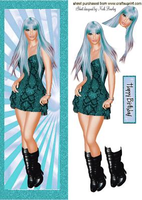 Trendy Girl with Boots and Turq Hair Tall Dl