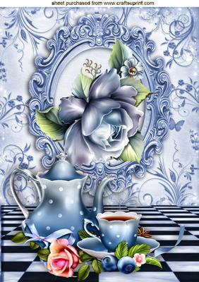 Blue Roses with Teapot & Cup in Frame A4
