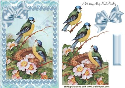 Pretty Blue Birds in a Nest with Pearls