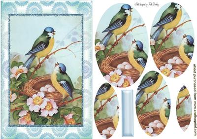 Pretty Blue Birds in Nest Oval Pyramids