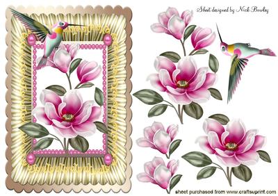 Pink Magnolia with Pretty Humming Bird
