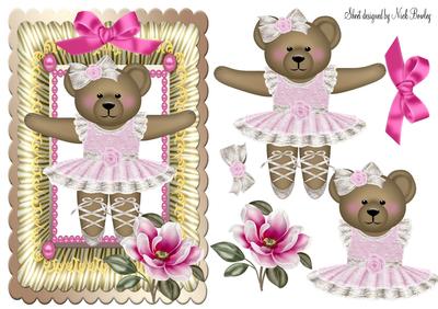 Cute Teddy Ballerina with Magnolias