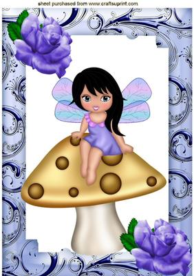 Cute Little Faerie Sitting on a Mushroom A4