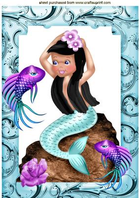 Cute Little Mermaid with a Fish A4