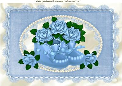 Blue Bootees with Roses in Lace Frame A4