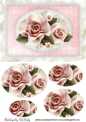 Porcelain Roses in Ornate Frame Oval Pyramids
