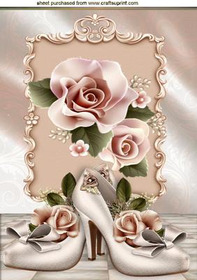 Peach Roses with Pretty Shoes in Scroll Frame A4