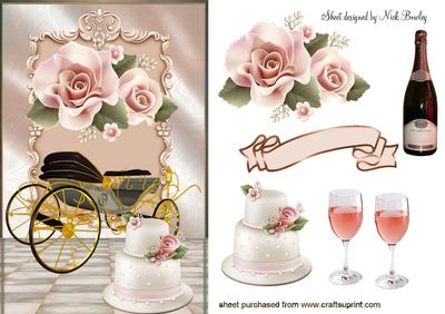 Gold Wedding Carriage with Peach Roses & Wine