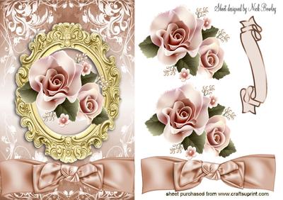 Pretty Peach Roses in Gold Ornate Frame
