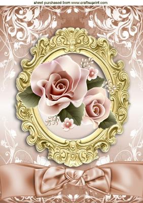 Pretty Peach Roses in Gold Ornate Frame A4