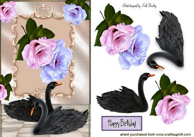 Beautiful Black Swans with Fantasy Flowers