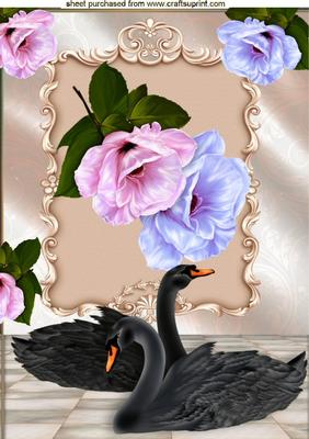 Beautiful Black Swans with Fantasy Flowers A4