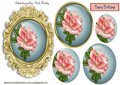 Pink Rose in Gold Ornate Frame Oval Pyramids