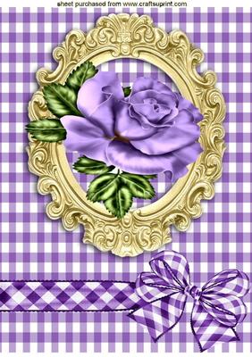 Gingham Bow with Purple Roses in Ornate Frame A4