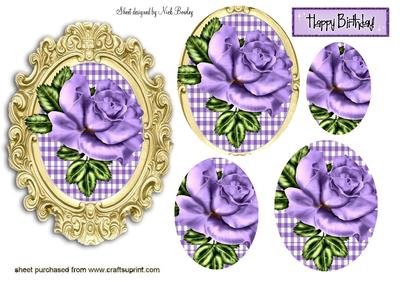 Purple Roses in Gingham Oval Pyramids