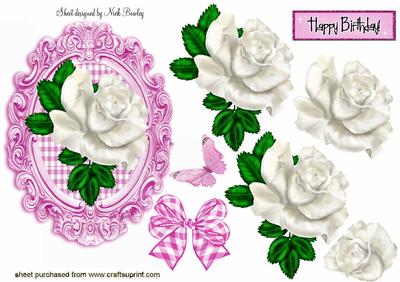 White Roses with Pink Gingham and Bow