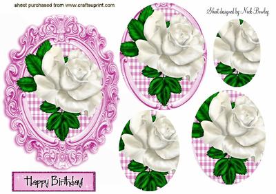 White Roses with Pink Gingham Oval Pyramids