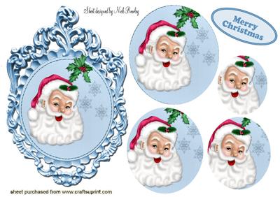 Lovely Santa with Holly in Ornate Frame Oval Pyramids