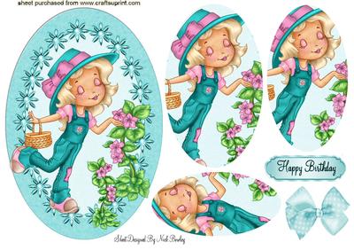 Garden Girl with Pink Flowers Oval Pyramids