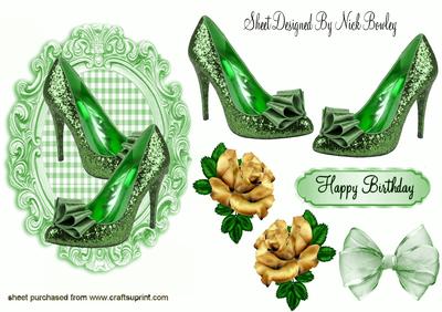 Green Sparkle Shoes with Gold Roses, & Bow