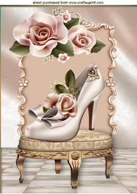 Pretty Shoe with Peach Roses on a Stool A4