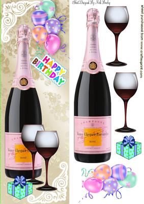 Birthday Girl! with Balloons and Wine Tall Dl