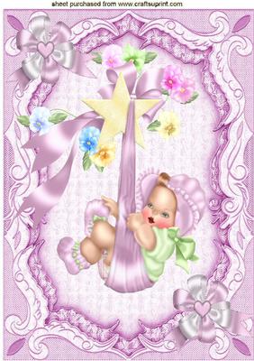 Cute Baby Girl in Pink Bonnet with Bows A4