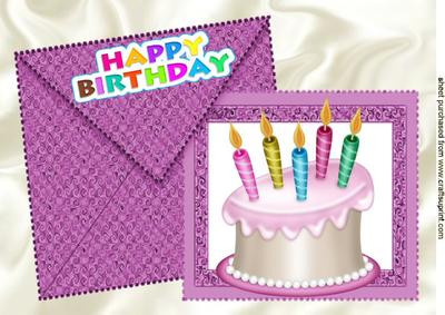 Birthday Cake on Envelope & Card A4
