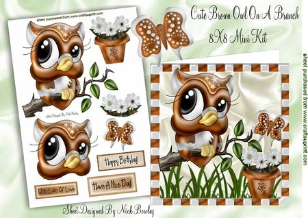 Cute Brown Owl on a Branch 8x8 Mini Kit