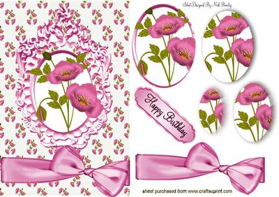 Pink Poppies with Pink Bow Oval Pyramids