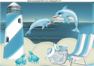 On the Beach, Playful Dolphins & Sea A4
