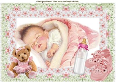 Sweet Dreams Baby Girl in Floral Frame A4
