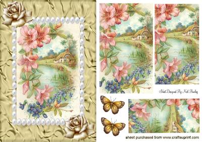 Pretty Country Cottage with Flowers Pyramids