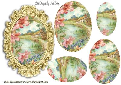 Pretty Country Cottage with Flowers Oval Pyramids