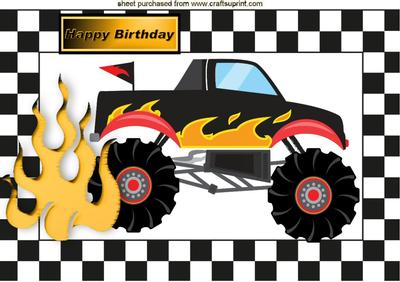 Monster Jeep with Flames for Birthday A4