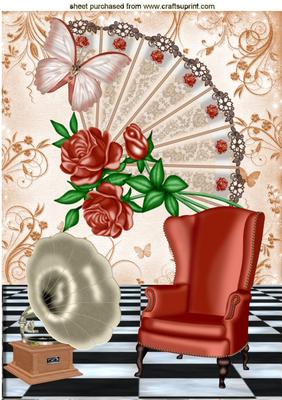 Lace Fan with Rose with a Touch of Nostalgia A4