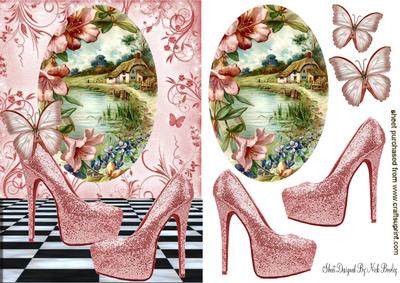 Pretty Cottage Scene with Lake, and Shoes