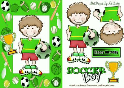 Soccer Boy Wins the Cup in Green Frame