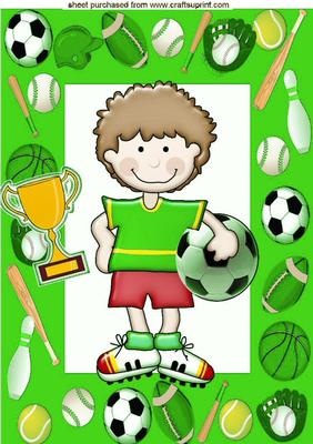 Soccer Boy Wins the Cup in Green Frame A4