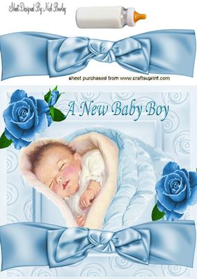Cute in Blue Baby Boy with Roses 8x8
