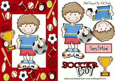Soccer Boy Wins the Cup in Red Sports Frame