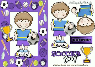 Soccer Boy Wins the Cup in Purple Sports Frame