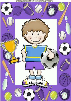 Soccer Boy Wins the Cup in Purple Sports Frame A4