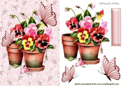 Potted Plants of Pansies and Butterflies