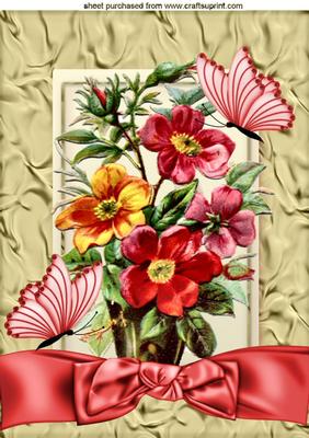 Pretty Garden Flowers in a Pot with Bow A4