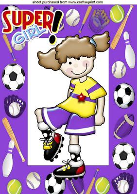 Super Girl! Soccer in Purple Sports Frame A4