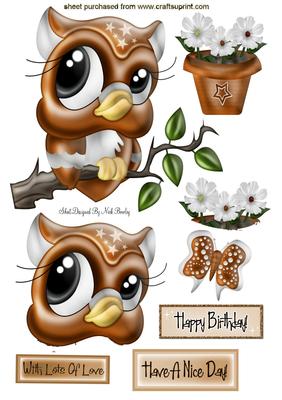 Cute Brown Owl on a Branch A4