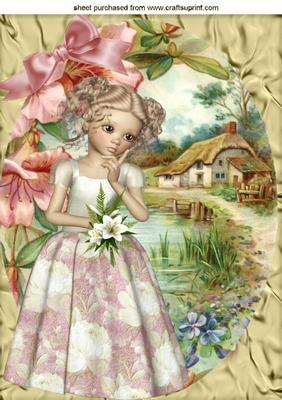 Pretty Flower Girl with Country Cottage A4