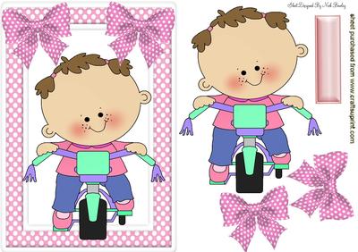 Baby Girl Riding Her Tricycle, in Gingham Frame