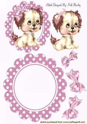 Cute Puppy in Gingham Rocker with Pink Bows